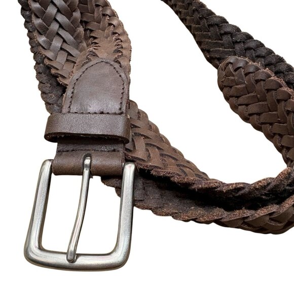 VTG 90s PREPPY GRUNGE ACADEMIA Braided Brown Leather Belt UNISEX Men’s 42” - Picture 2 of 6